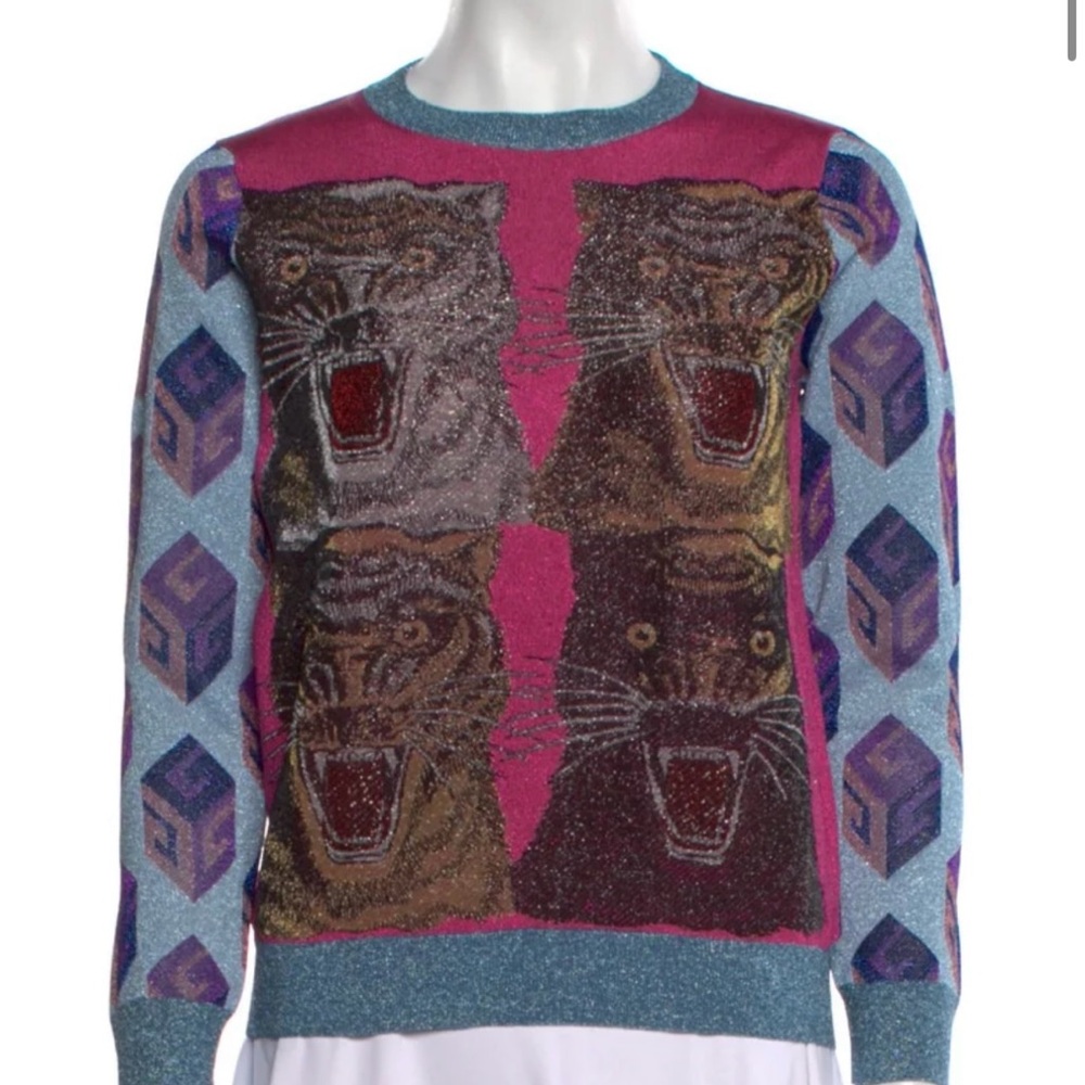 Gucci Tiger metallic knit top sweater xs